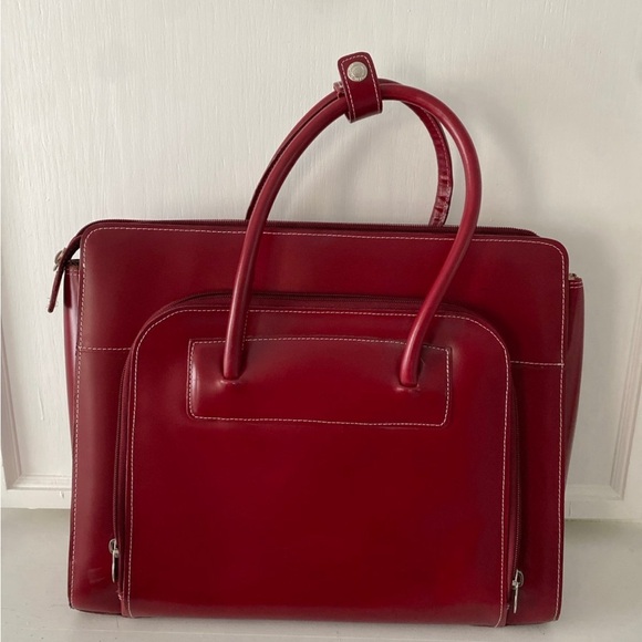McKlein Lake Forest Laptop Briefcase Red Leather Satchel with side strap. LARGE - Picture 7 of 11